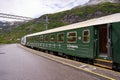 Historical railway carriages of famous Flamsbana train in Norway.