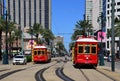 Historical Red Street Cars on Canal Street, New Orleans, Louisiana