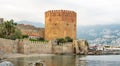 The historical Red Tower in the Alanya district of Antalya, one of the touristic regions of Turkey. Turkish name Kizil Kule