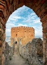 The historical Red Tower in the Alanya district of Antalya, one of the touristic regions of Turkey. Turkish name Kizil Kule