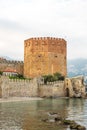 The historical Red Tower in the Alanya district of Antalya, one of the touristic regions of Turkey. Turkish name Kizil Kule