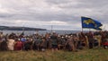 Historical Reenactment of a battle between Anglo-Saxons and Vikings at Whitby Abbey, England