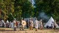 Historical reenactment of Slavic or Vikings tribe lifestyle in a tent camp from 11th century