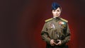 Historical reenactment of soviet union army by pretty woman Royalty Free Stock Photo