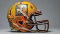 Historical Reimagining: A Dark Orange And Dark Aquamarine Football Helmet