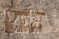 Historical relief carved between 239 - 70 AD about triumph of king Shapur I the Great