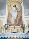 Historical Religious Sculpture Inside a Majestic Place of Worship. A holy sculpture of a male likeness in a travel destination.