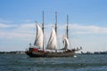 Historical sail Yachts going on lake. Day time harbour in Toronto