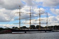 Historical Sailing Ship in the Port at the River Trave in the Old Town of Travemuende at the Baltic Sea in Schleswig - Holstein