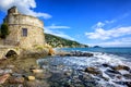 Historical Saracen tower in Alassio, resort town on Riviera, Italy Royalty Free Stock Photo