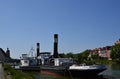 Historical Ship on the River Danube in the Old Town of Regensburg, Bavaria