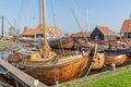 Historical fishing vessels anchored in harbor Dutch fishing village Workum Royalty Free Stock Photo