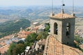 Historical sights of Italy, San Marino. Beautiful panoramic view from the tower of Guaita Fortress on a summer nice day. Europe