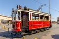 Historical sightseeing tram at Taksim Square on the streets of Istanbul. Turkey.