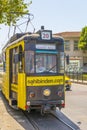 Historical sightseeing tram at Taksim Square on the streets of Istanbul. Turkey.