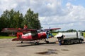 Historical single engine airplane Antonov AN2, refueling