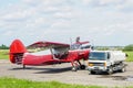 Historical single engine airplane Antonov AN2, refueling