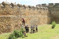 Medieval soldiers climbing ladder on The Battle of Budyne Royalty Free Stock Photo