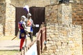 Medieval soldiers on bridge at The Battle of Budyne Royalty Free Stock Photo