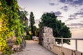 Historical southern walls over the Black sea cove in Sozopol, Bulgaria, Europe at dusk. Royalty Free Stock Photo