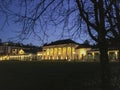 Historical spa house with famous gas lanterns of Baden-Baden night