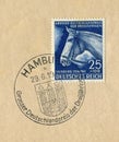 Historical stamp: Head of a riding horse, German championship in horse racing `Blue ribbon`