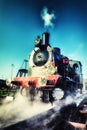 Historical steam engine train in motion