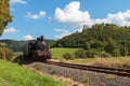 Historical Steam Locomotive at the Medieval Castle Ruin Neideck, Germany