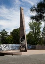 Historical stele City of labor valor in the center of Omsk in summer