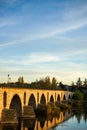 Historical stone bridge over Douro river, sunset hour. Royalty Free Stock Photo