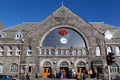Historical stone building of the train station in Bergen, Norway on a sunny day
