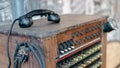 Historical, telecommunications system. Old vintage telephone switchboard