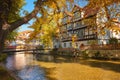 Historical timber houses by Gera river in Erfurt, main city of Thuringia