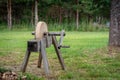 Historical tools. An old, hand-operated, sharpening tool - a grindstone.