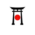 historical torii gate japanese logo. sunset torii gate icon logo vector illustration. japanese history monument