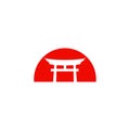 historical torii gate japanese logo. sunset torii gate icon logo vector illustration. japanese history monument