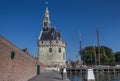 Historical tower Hoofdtoren in the harbor of Hoorn