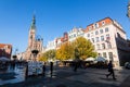 Historical town centre with typical colorful houses buildings, City Hall spire clock tower Hystorical museum, Gdansk, Poland Royalty Free Stock Photo