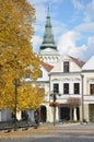 Historical town square in autumn