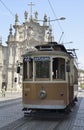 Historical tram in front of Carmo church Royalty Free Stock Photo