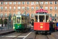 Historical tram stops in Piazza Castello, main square of Turin Italy