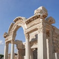 Historical Turkey Ephesus arch in an ancient city. A keystone arch with architectural detail and patterns. Tourist Royalty Free Stock Photo