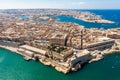 Historical Valetta, capital city of Malta, Grand harbour, Gzira and Sliema towns, Manoel Island in Marsamxett bay from above. Royalty Free Stock Photo