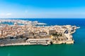 Historical Valetta, capital city of Malta, Grand harbour, Sliema town, Marsamxett bay from above. Skyscraper in Paceville district