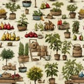 Historical vegetable and fruit collage fabric in a wallpaper style (tiled