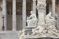 Historical Vienna parliament facade and fountain. Austrian government. Austria Royalty Free Stock Photo