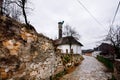 Historical village with brick trail Royalty Free Stock Photo