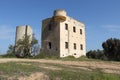 Historical 1946 Water Tower and Security House at the old place of Kibbutz Beeri, Southern Israel. Border with Gaza Royalty Free Stock Photo