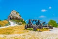 Historical weapons situated inside of the Chateau des Baux perched in Les Baux des Provence village in France