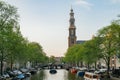 The historical Westertoren church with canal view